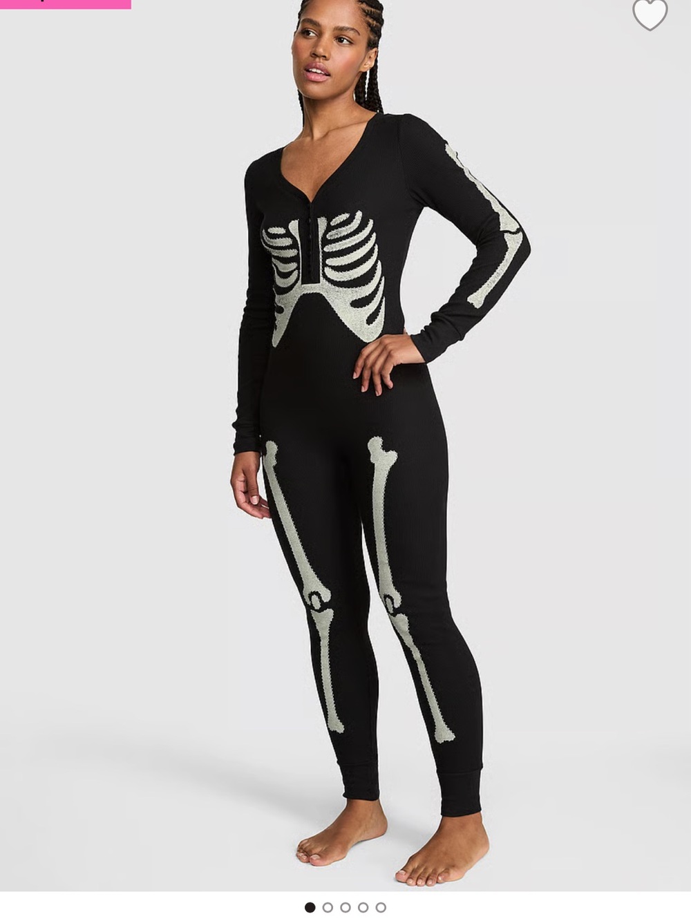 Victoria's Secret Black Onesie with Cream Skeleton Print